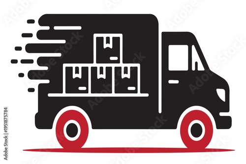 Delivery truck silhouette with cargo boxes inside, showcasing express shipment and goods transportation for online retail and distribution services
