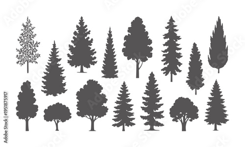 Collection of dark grey tree silhouettes white