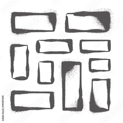 Set of ten dark grey spray paint rectangular frames white rectangle
