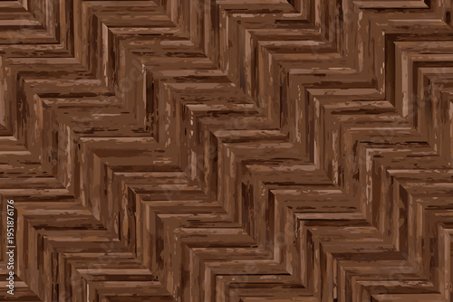 Close up of a brown herringbone wood pattern with repeating angles
