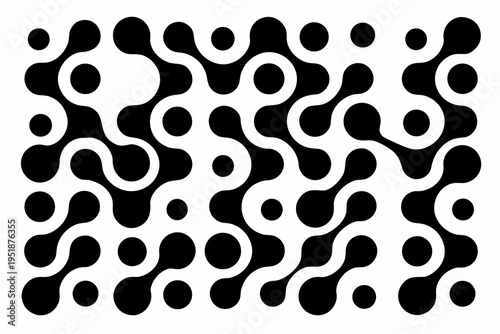 Black and white abstract pattern with connected circles and dots design