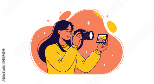 Vector illustration of woman taking photo with camera