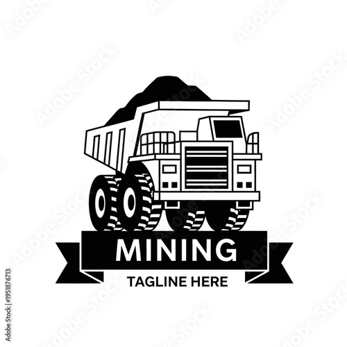 Heavy Duty Mining Dump Truck Logo Design Illustration.