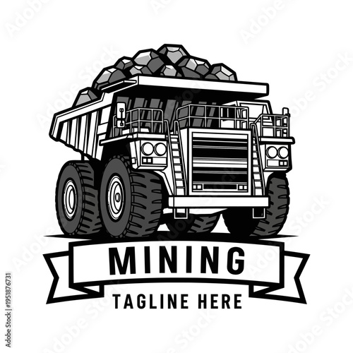 Heavy Duty Mining Dump Truck Hauling Rocks Logo Design.