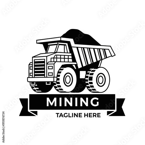 Heavy Duty Mining Dump Truck Logo Design Illustration.