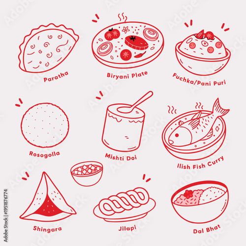 A collection of traditional chinese dim sum dishes illustrations