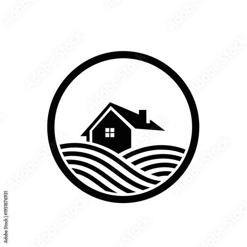 Simple House on Rolling Hills Logo Design.