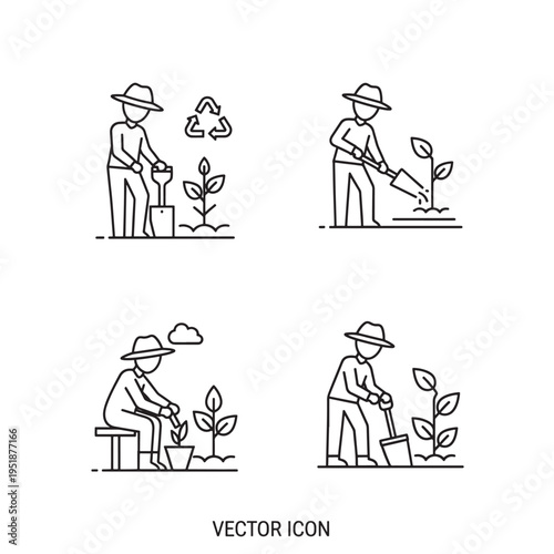Illustration of people engaged in various gardening activities, including planting, watering, and harvesting vegetables in raised garden beds.