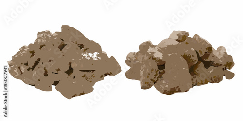 Two brown rocky formations resembling clumps of earth or mineral deposits
