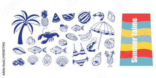 Summer Time Icon Set – Sun Beach Vacation Symbols Collection