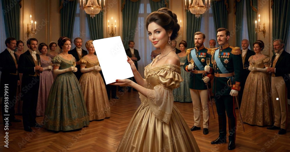 Fototapeta premium romantic 3d book mockup on a costume ball in the style of 19th century Paris