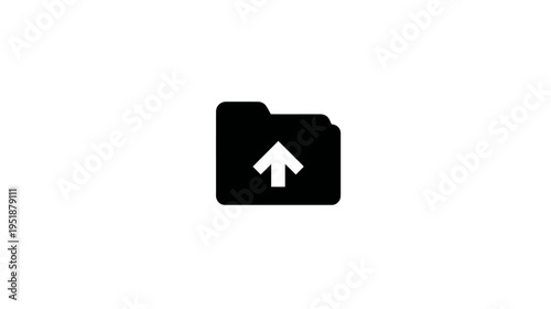 Black upload folder icon. Digital file transfer symbol for cloud storage, data sharing, and internet documents. Simple graphic.