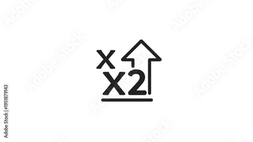 2X multiplier icon with upward arrow representing growth, increase, double, scaling, and two times value concept.