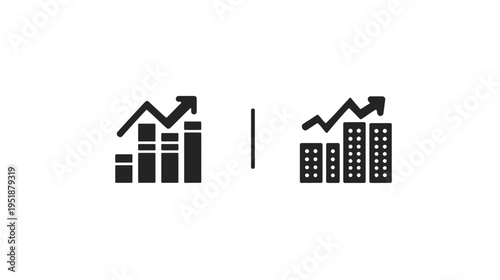 Business growth and urban development bar charts with upward trending arrows, symbolizing economic progress and statistical data.
