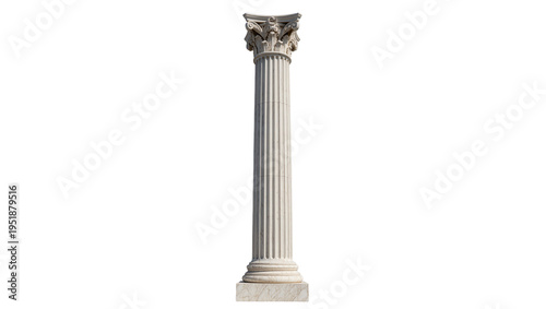 Ornate classical Corinthian column, a majestic architectural element crafted from light marble with a detailed capital and fluted shaft, isolated PNG