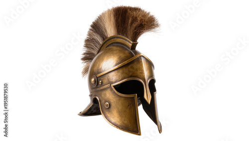 Ancient bronze Spartan helmet with a majestic horsehair crest, a powerful symbol of valor, isolated PNG for historical and warrior themes