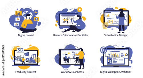 Set of 6 business workflow vector icons