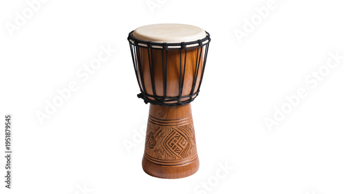 Canvas Print Traditional African djembe drum, handcrafted from natural wood with intricate ca