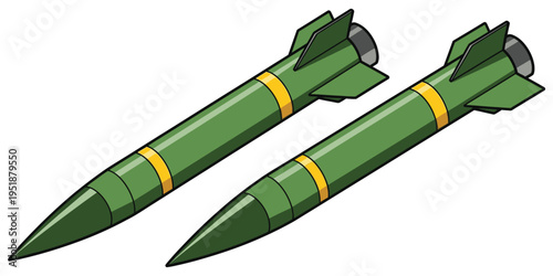 Illustration of two green military missiles with yellow bands