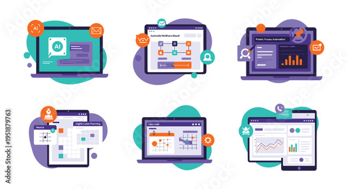 Set of 6 computer and laptop icons vector, web and app development