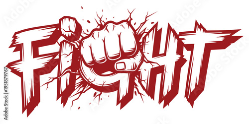 Fist formed typography with aggressive red color scheme and bold design