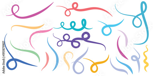 Vibrant colorful swirling ribbons and streamers on white background