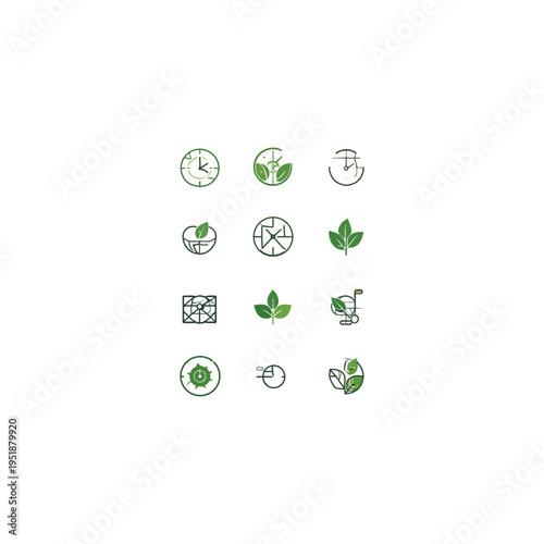 Nature-themed icons representing the urgent time for climate action and green energy