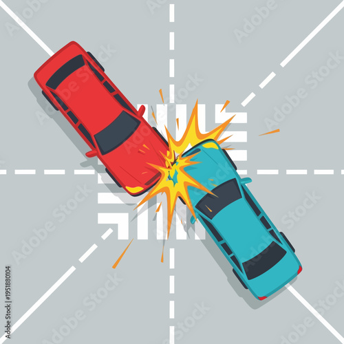 Car Crash at Intersection: Two Cars Collide in Traffic Accident
