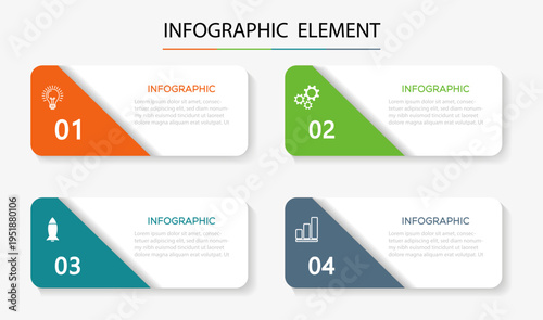  Infographic template vector element. Four colorful graphic elements.  Vector thin line label with hexagons template. Infographic design template with place for your data. 