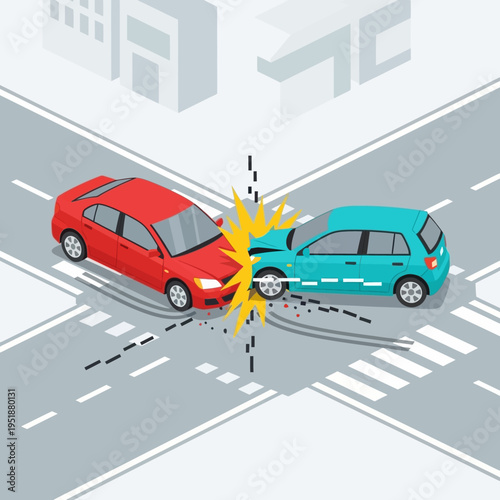 Car Crash at Intersection: Two Cars Collide, Traffic Accident
