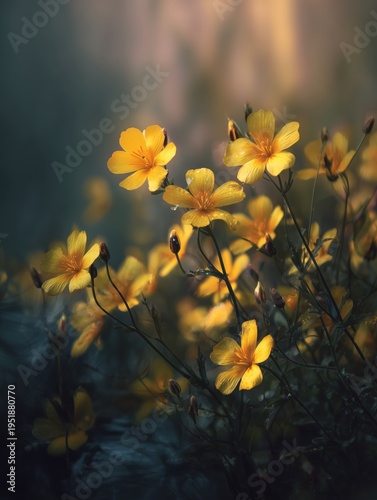 Yellow Flowers Bloom in a Garden During Spring in the Afternoon Light