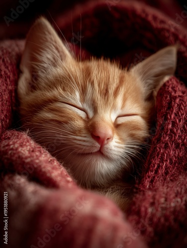Cute Kitten Sleeps Wrapped in a Warm Blanket During the Daytime in a Cozy Room