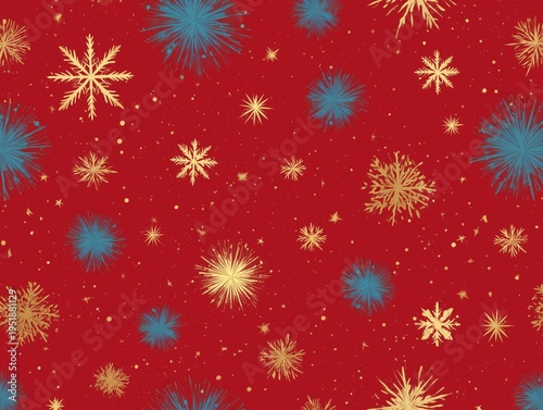 Colorful Snowflakes on a Red Background Create a Festive Pattern for Winter H...
