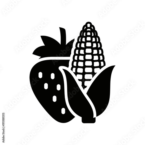 Fresh apple and ripe corn cobs isolated on white background vector illustration