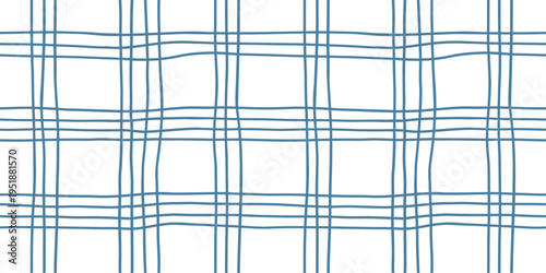 Tableau sur toile Seamless plaid pattern with irregular hand drawn lines in soft blue pastel colors
