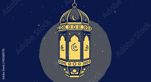Ramadan Kareem background with mosque lantern and crescent moon