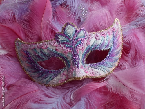Colorful Mask With Feathers on Display During a Celebration or Festival in a ...