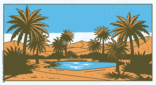 Desert Oasis with Palm Trees and Pool