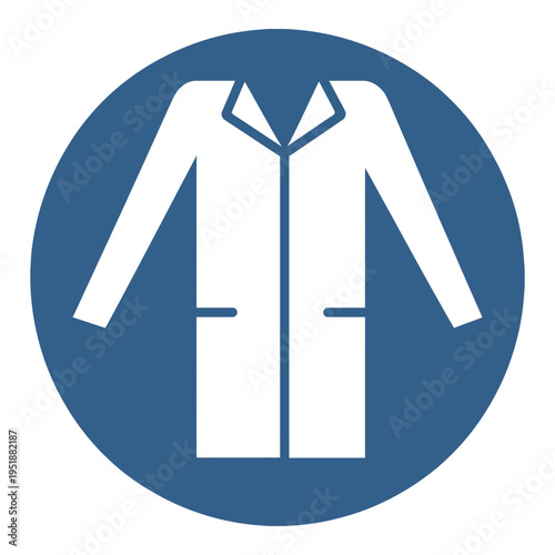 Medical lab coat icon inside blue circle for healthcare professionals and hospital staff protection safety sign design