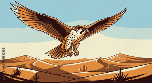 Brown Falcon in Flight over Desert Landscape