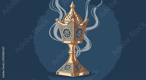 Vintage Middle Eastern Oil Lamp on Dark Blue Background