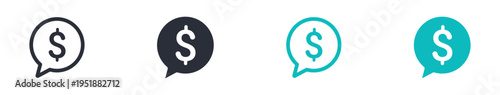 Money chat icons, speech bubble with dollar symbol, financial communication and payment icon in line and silhouette style, vector illustration