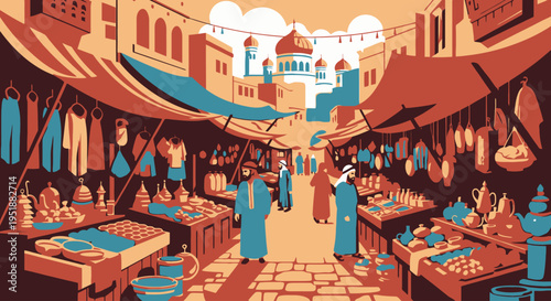 Vibrant Middle Eastern Market Scene at Sunset