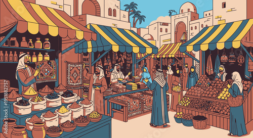 Vibrant Middle Eastern Market Scene with Fresh Produce