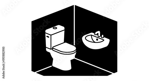 Minimalist Bathroom Fixtures Toilet and Sink Corner View.