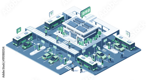 Modern Electric Vehicle Charging Station with Solar Panels and Green Technology.