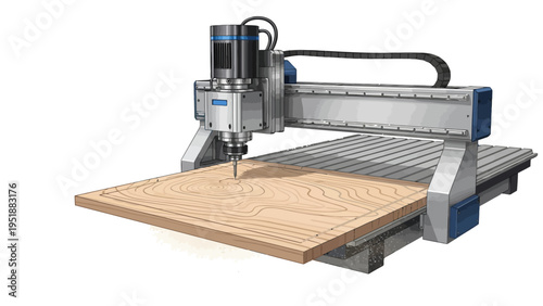 CNC Router Machine Cutting Wood.