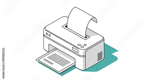 Modern Isometric Printer with Paper Output and Input.
