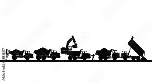 Set of 6 construction vehicles silhouette icons vector
