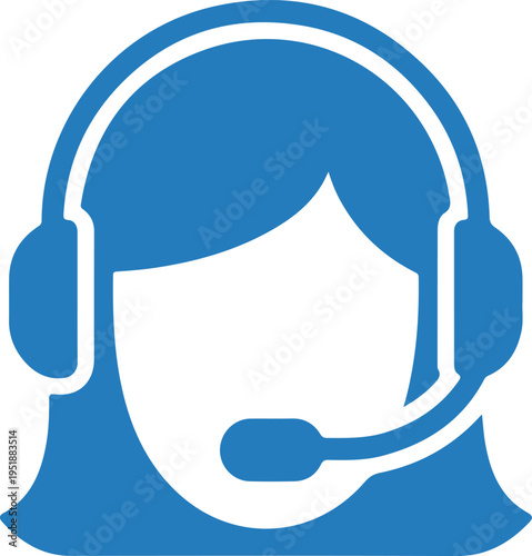 Customer Support Headset Icon - Call Center Agent Flat Vector Illustration